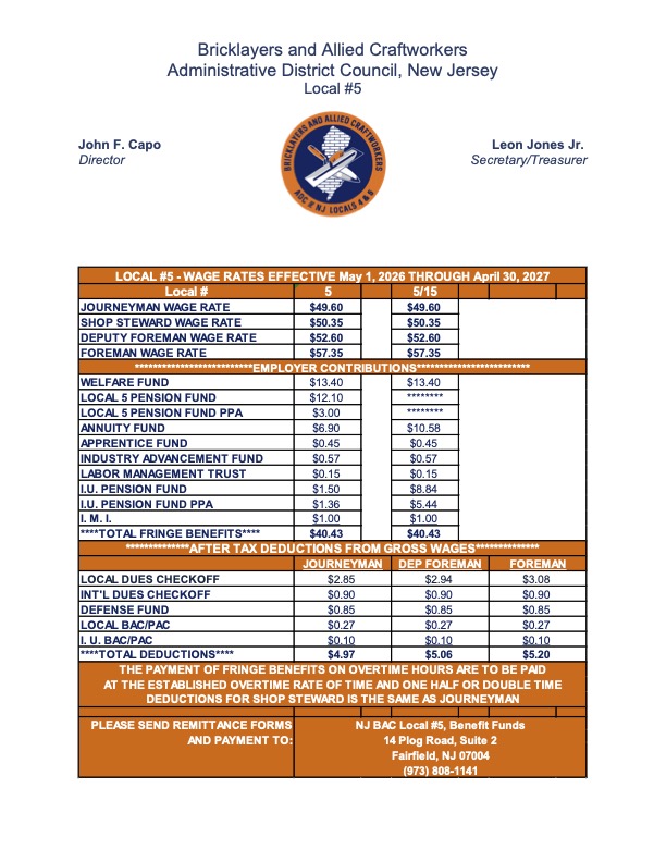 Local #5 Rates