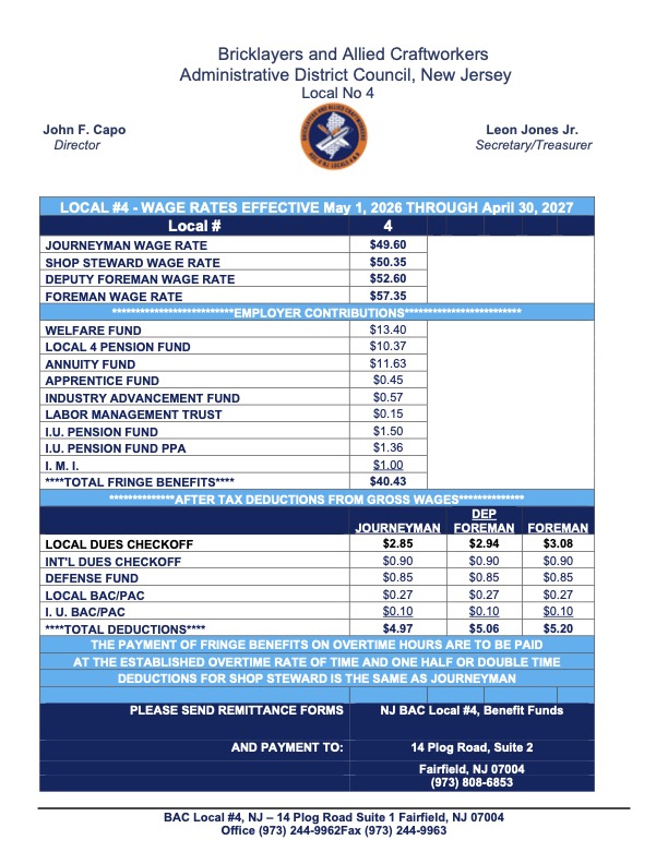 Local #4 Rates