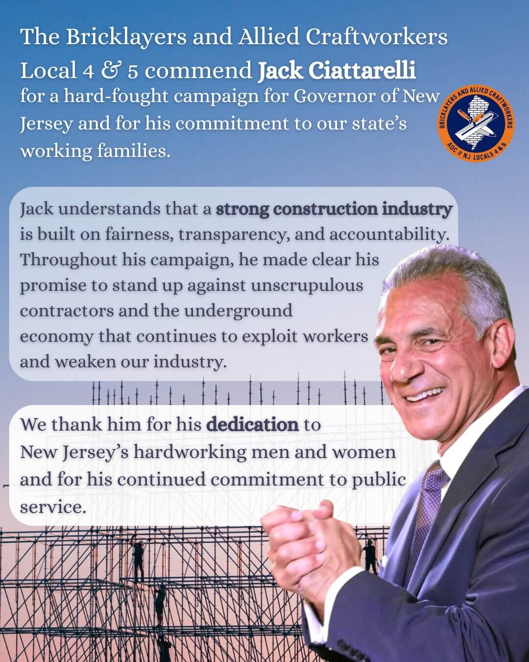 Local 4 & 5 Commends Jack Ciattarelli on His Campaign for Governor